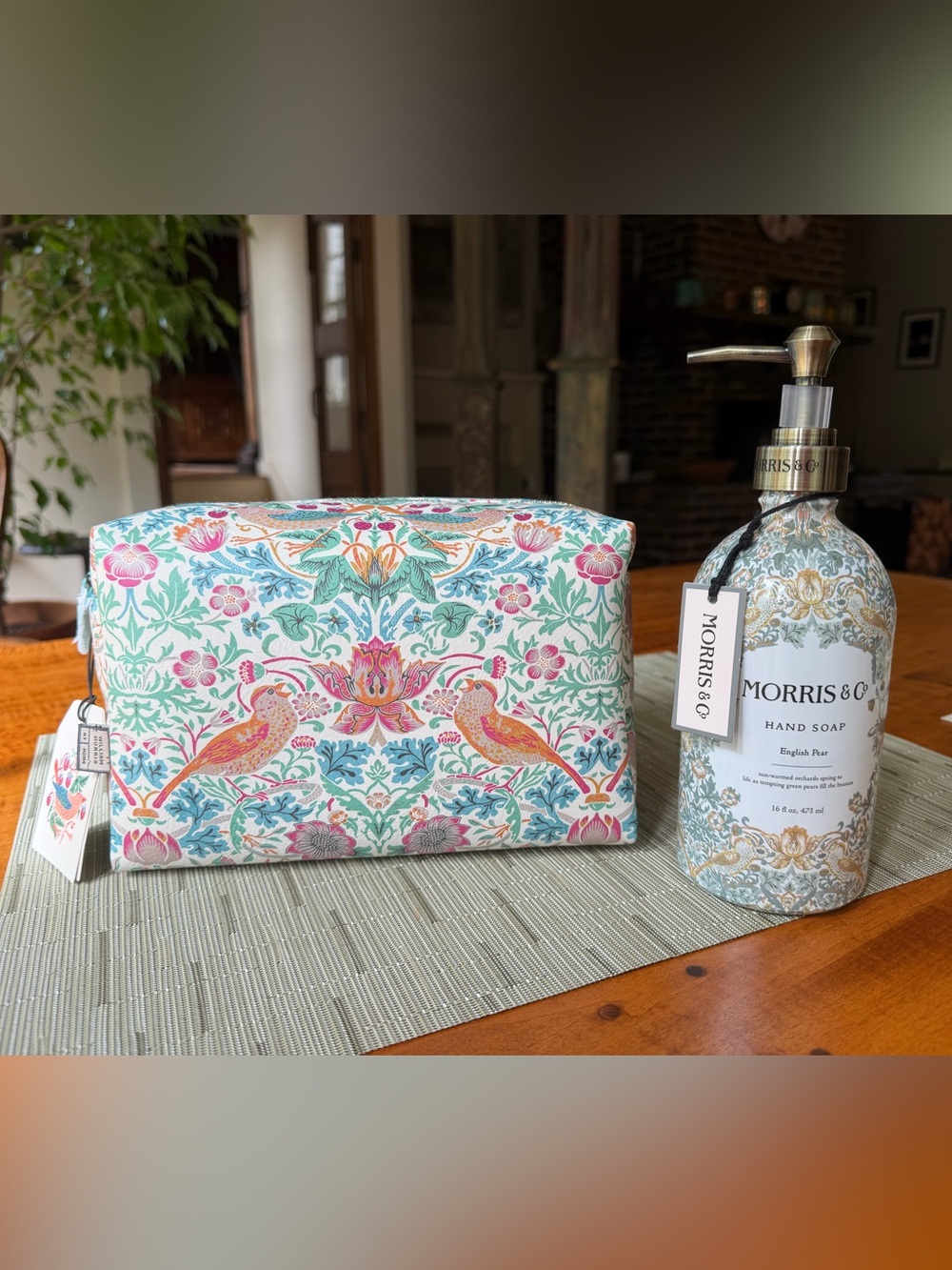 Morris & Co. NWT Strawberry Thief Travel Bag & English Pear Hand Soap